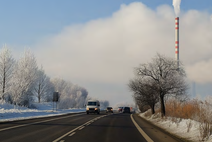 Zimná krajina a komínom